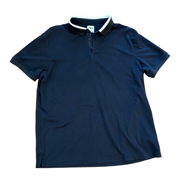 ZARA Mens Contrast Trim Collared Polo - Picture 3 of 6